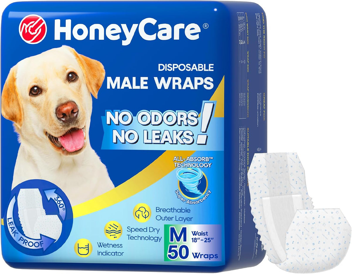HONEY CARE All-Absorb A25 - Envoltura para perro macho, 50 unidades...
