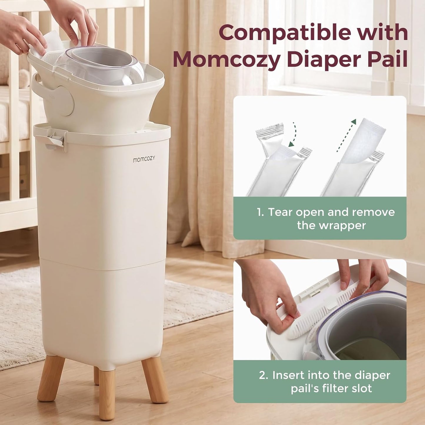 Momcozy Recambios desodorantes para cubo de pañales, 4 paquetes de...