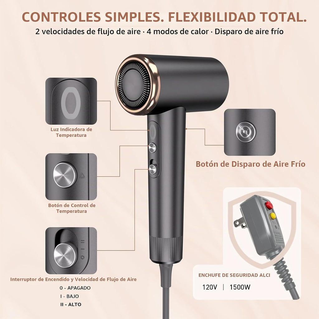 Secador de pelo iónico de alta velocidad Mythsight StyleVibe con 3...