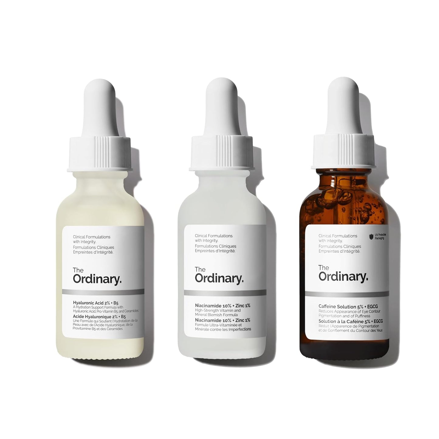 The Ordinary Set favorito de suero – Ácido hialurónico 2% + B5, niacinamida 10% + zinc 1%, solución de cafeína 5% – Sueros para ojos y cara para hidratar, aclarar y minimizar los poros cuidado de la piel