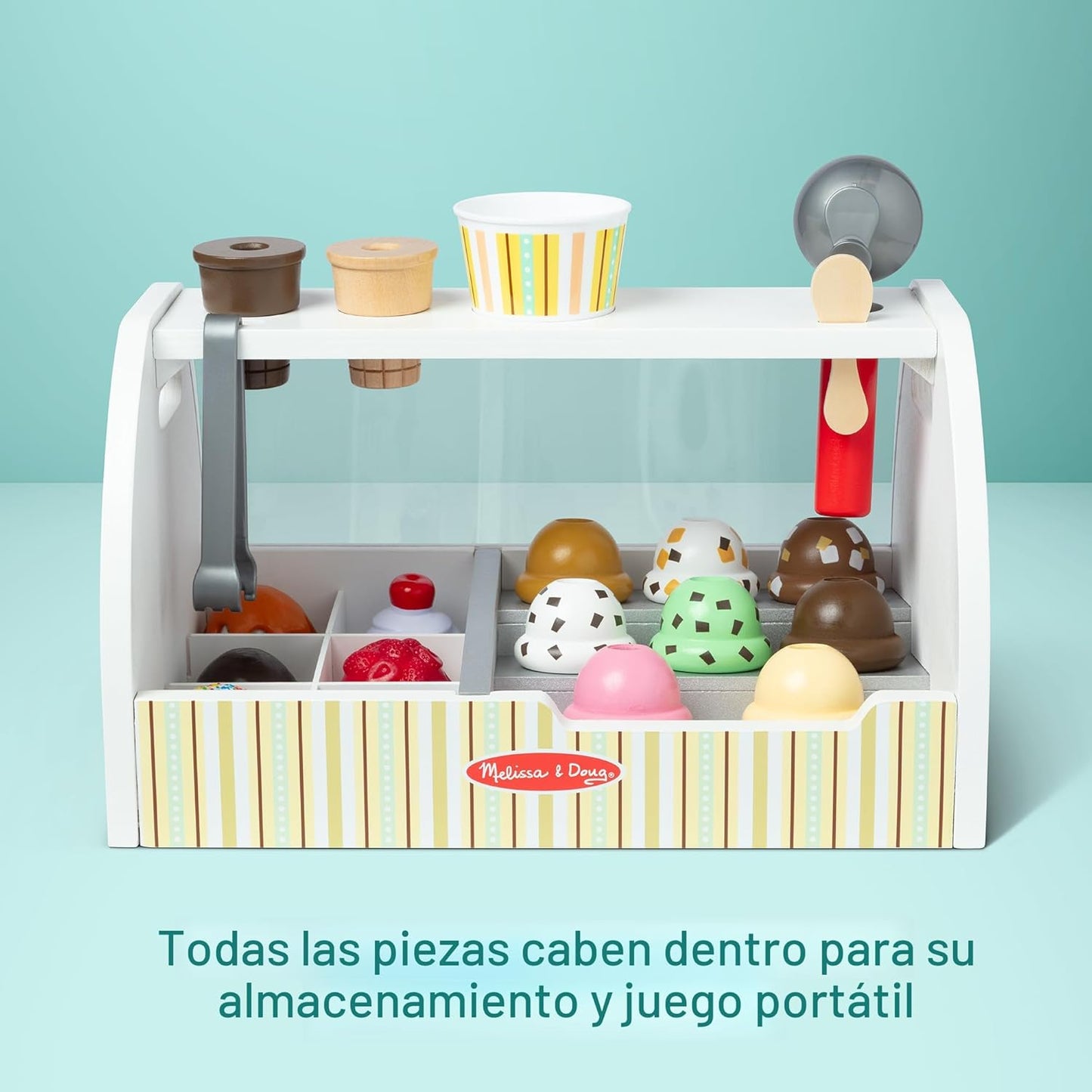 Melissa &amp; Doug - Encimera de helados de madera con cuchara para...