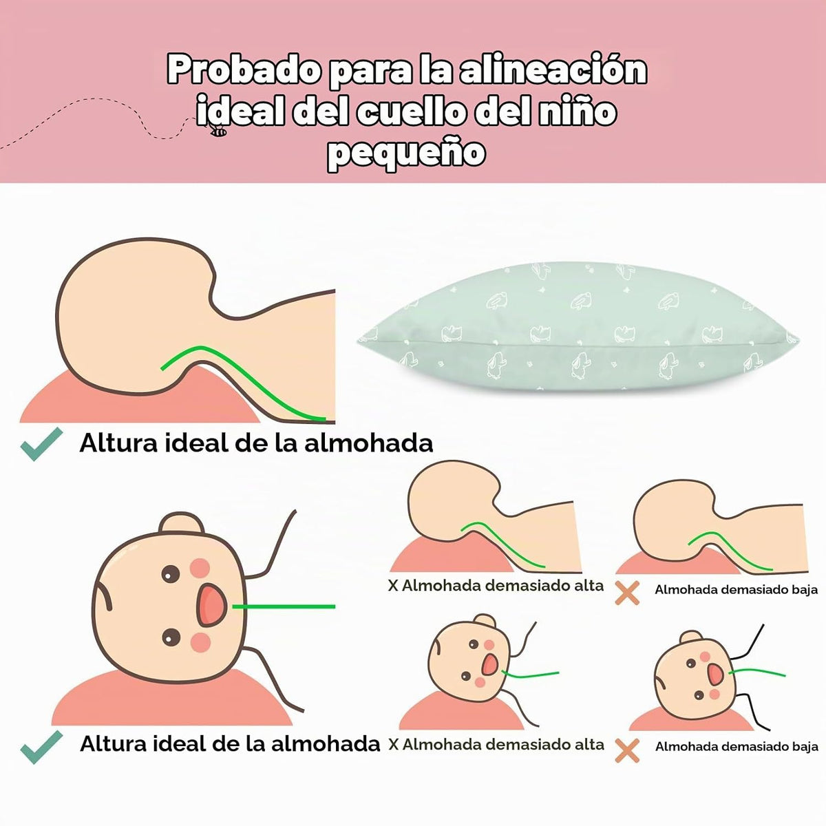 KeaBabies Pack de 2 almohadas para niños pequeños de 13x18 - Almoha...