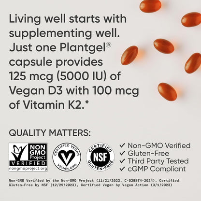Sports Research Suplemento Vegano de Vitamina D3 + K2 con Aceite de...