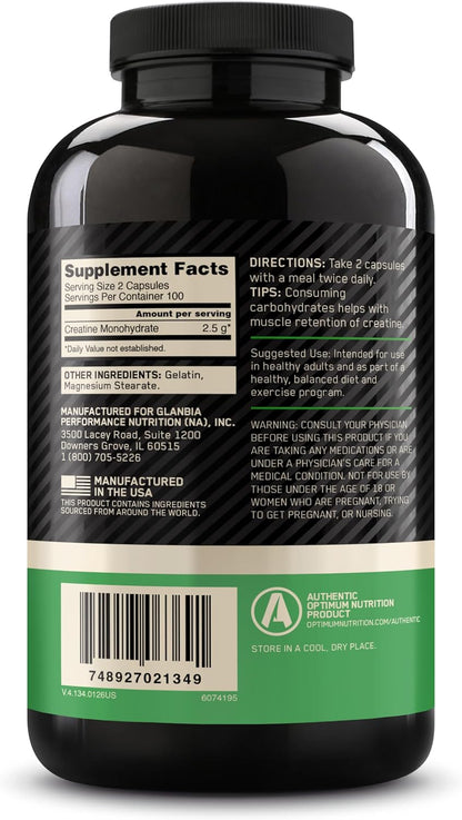Optimum Nutrition Cápsulas de monohidrato de creatina micronizada,...