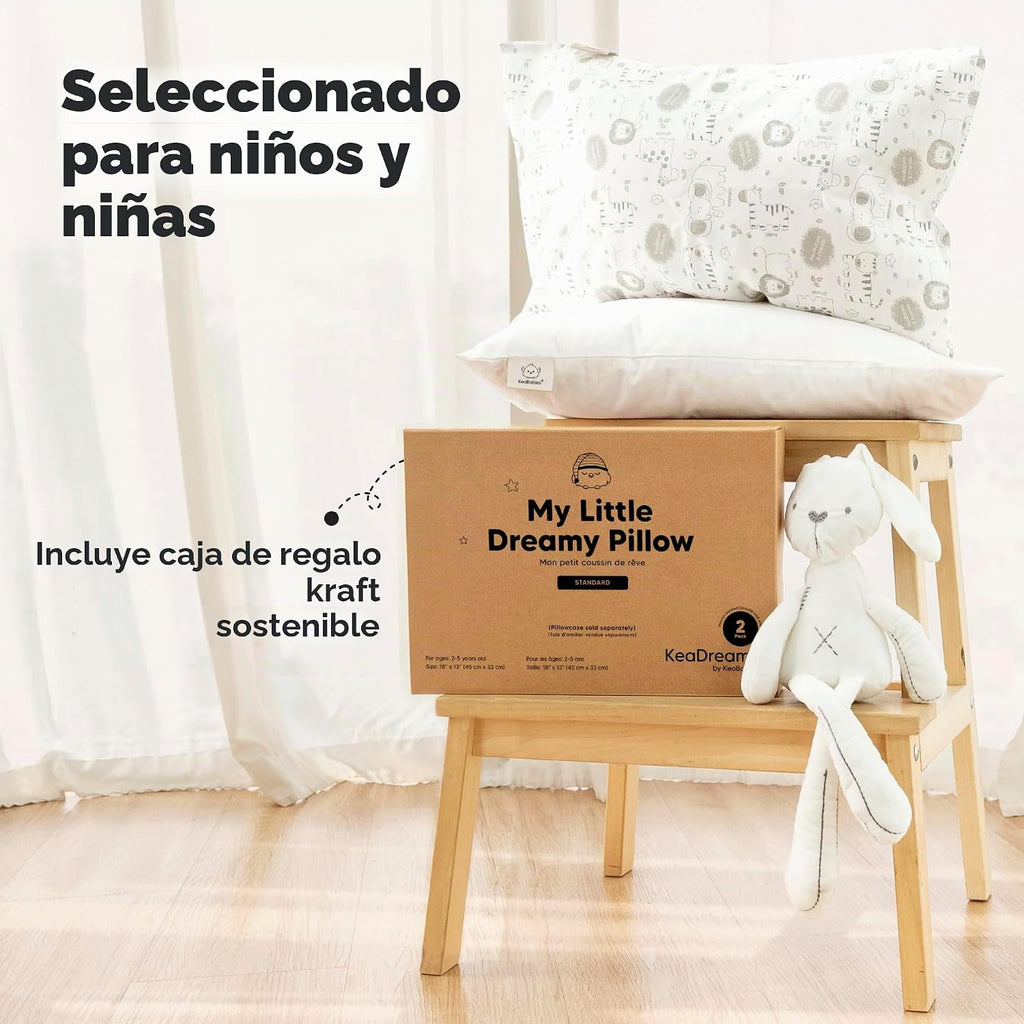 KeaBabies Paquete de 2 almohadas para niños pequeños de 13 x 18 pul...