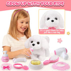 Golray Juguetes de perro para niñas, cochecito y perro de peluche electrónico interactivo que puede caminar, ladrar, 10 piezas de juguete para niña, juego de cuidado de cachorros para niños pequeños