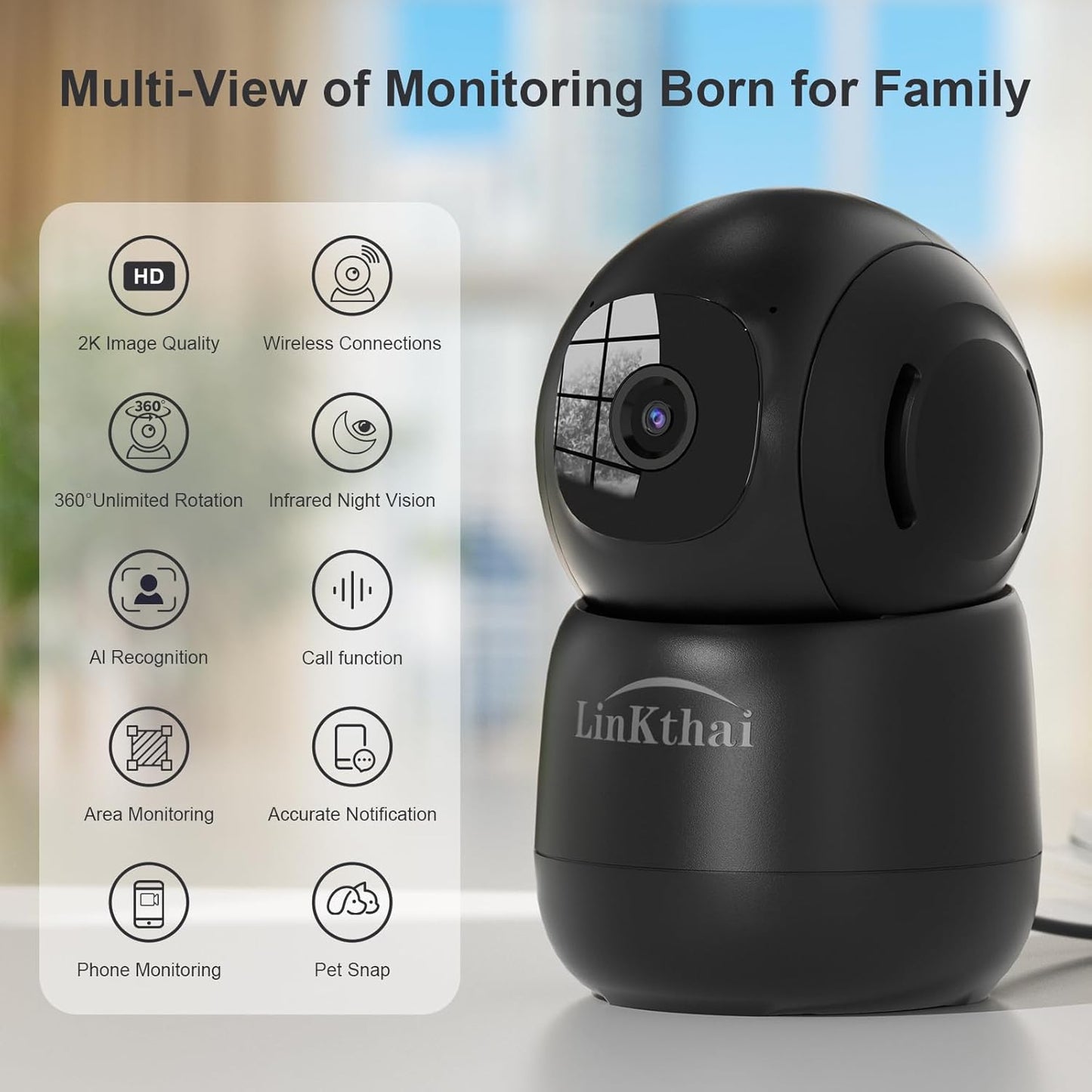 Linkthai Cámara interior, cámaras 2K para seguridad en el hogar con...