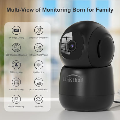 Linkthai Cámara interior, cámaras 2K para seguridad en el hogar con...