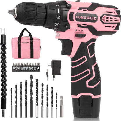 COMOWARE - Juego de taladro inalámbrico rosa para mujeres, taladro...