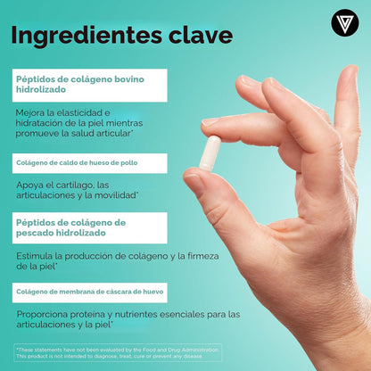 Vital Vitamins Píldoras de colágeno múltiple para mujeres y hombres...