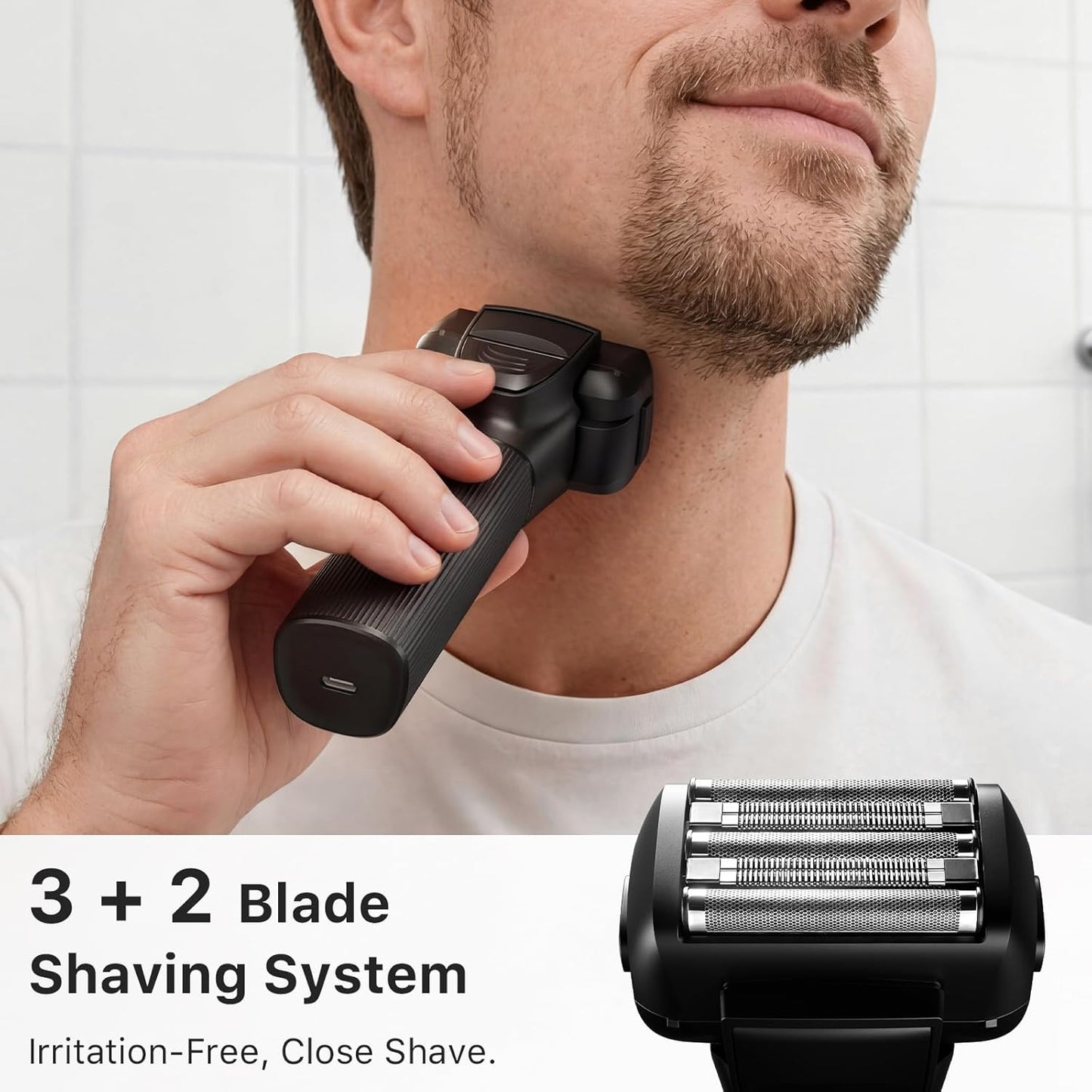 Afeitadora eléctrica para hombres – Trimcoo Kit de maquinilla de afeitar de 5 hojas | Suave con la piel sensible | Centro de autolimpieza, carga USB-C, tiempo de funcionamiento de 180 minutos, IPX7