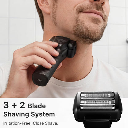Afeitadora eléctrica para hombres – Trimcoo Kit de maquinilla de afeitar de 5 hojas | Suave con la piel sensible | Centro de autolimpieza, carga USB-C, tiempo de funcionamiento de 180 minutos, IPX7