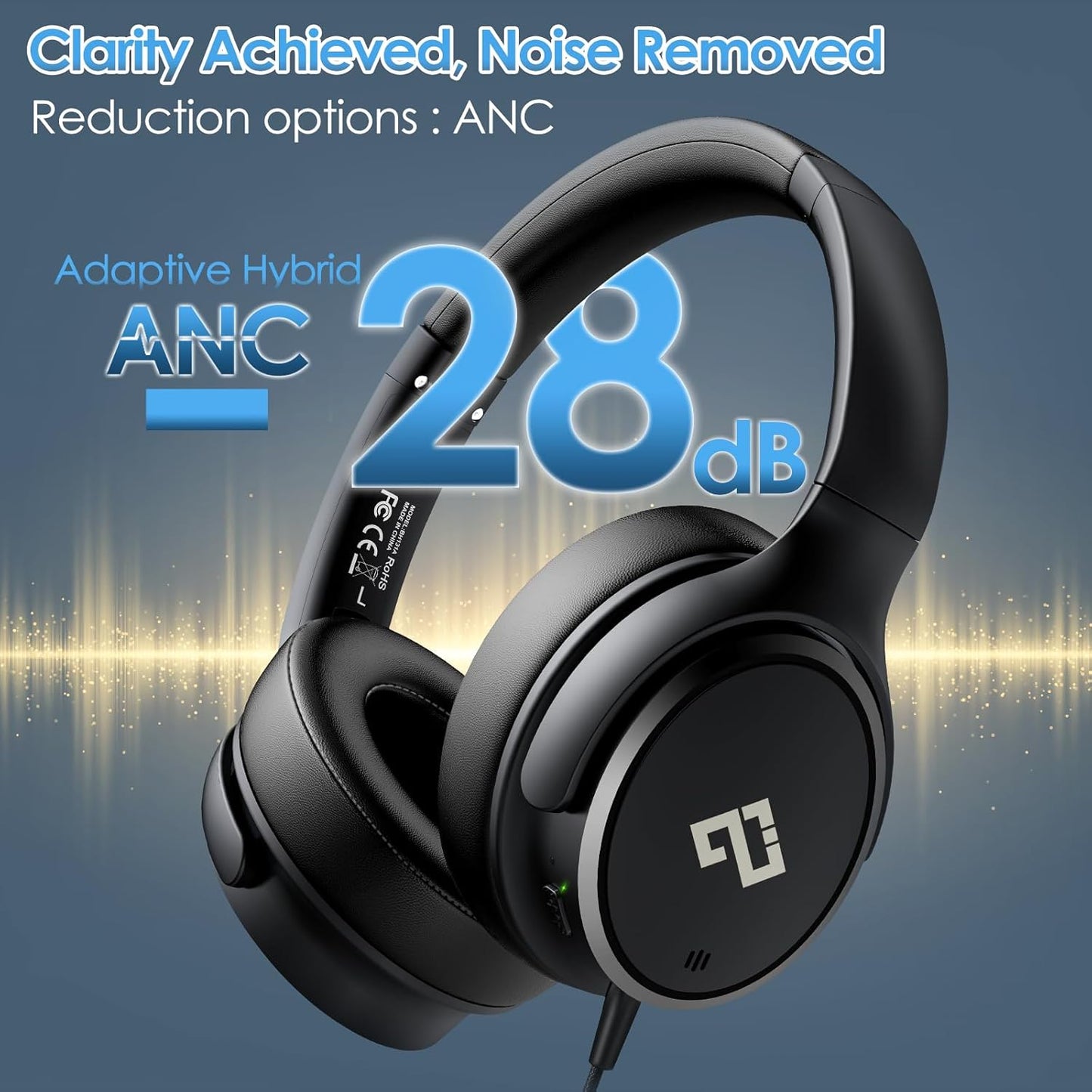 Auriculares USB C con cable sobre la oreja con micrófono HD, auricu...