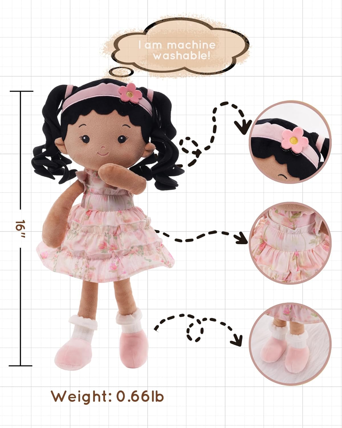 LeyaDoll Muñeca de bebé suave de felpa (40,6 cm), mi primera muñeca...