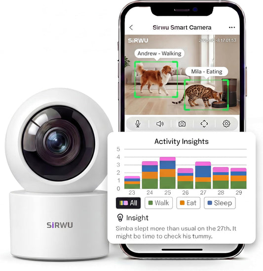 Sirwu Cámara AI Pet para interiores con aplicación de teléfono, cám...