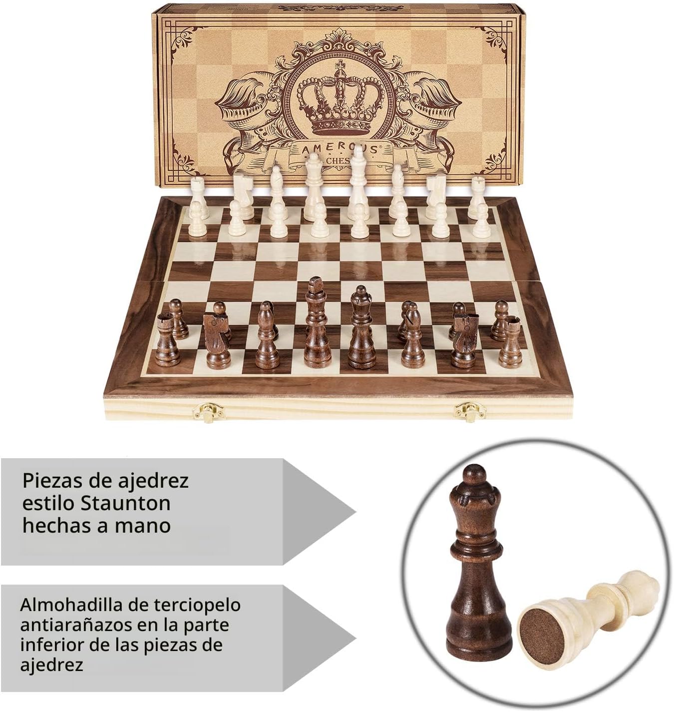 AMEROUS Juego de ajedrez magnético de madera de 15 pulgadas, 2 rein...