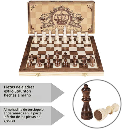 AMEROUS Juego de ajedrez magnético de madera de 15 pulgadas, 2 rein...