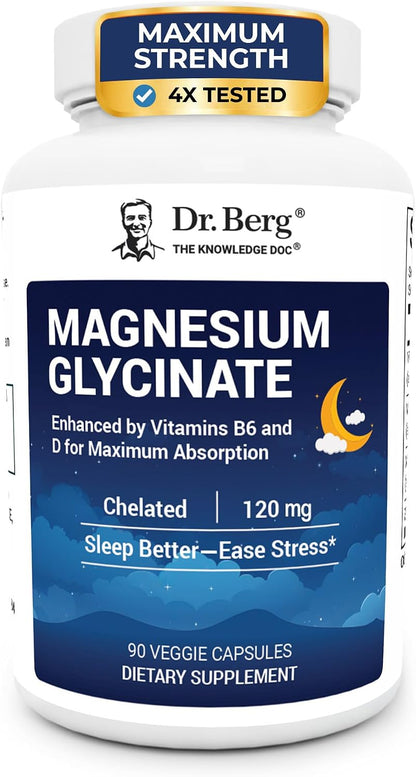Dr. Berg Glicinato de magnesio quelado 4 en 1 de máxima fuerza con...