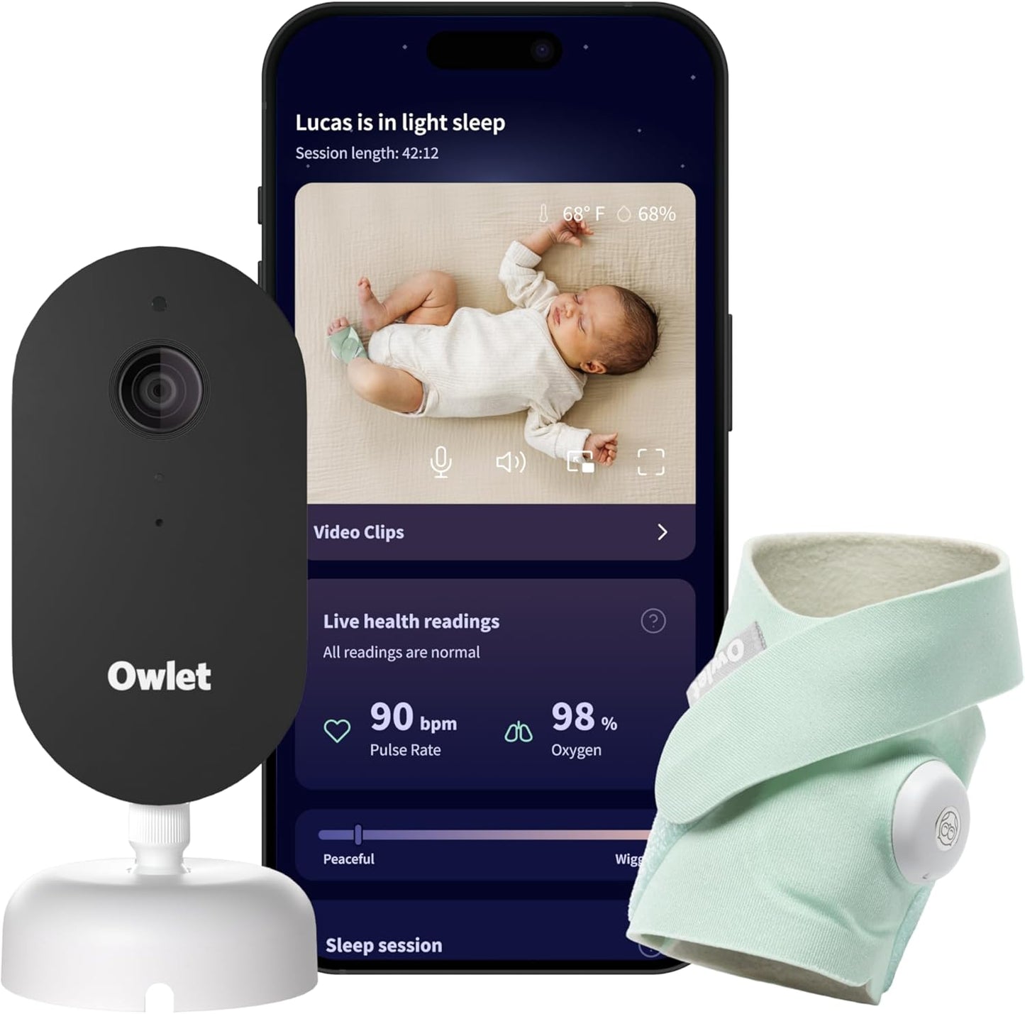 Paquete todo en uno de monitor inteligente para bebés Owlet Dream D...