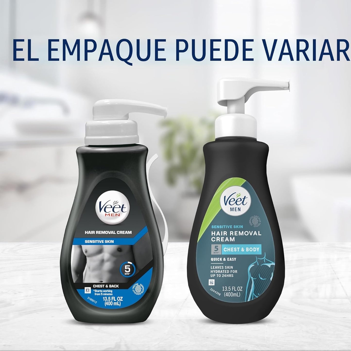 Crema de depilación Veet para hombres, 5 minutos para piel sensible...