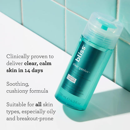 Bliss Clear Genius Tónico + Suero Clarificante - 127 ml - Purifica los poros, tonifica, calma y aclara la piel - Ácido salicílico, Niacinamida y Hamamelis - Limpio, libre de parabenos - Vegano y sin