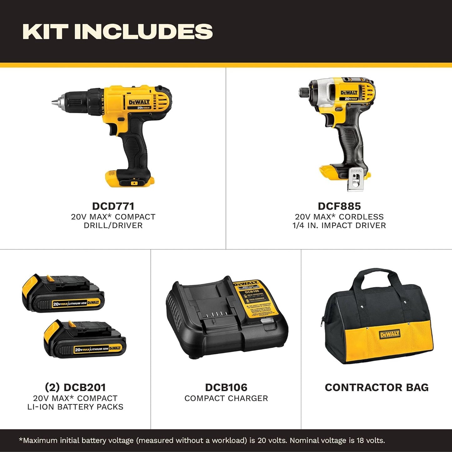 DEWALT Kit de combo de perforación inalámbrico de 20V MAX, 2-Herram...