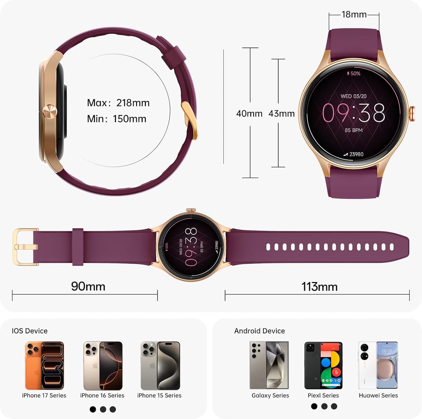 Woneligo Reloj inteligente para mujer, reloj AMOLED de fitness con...