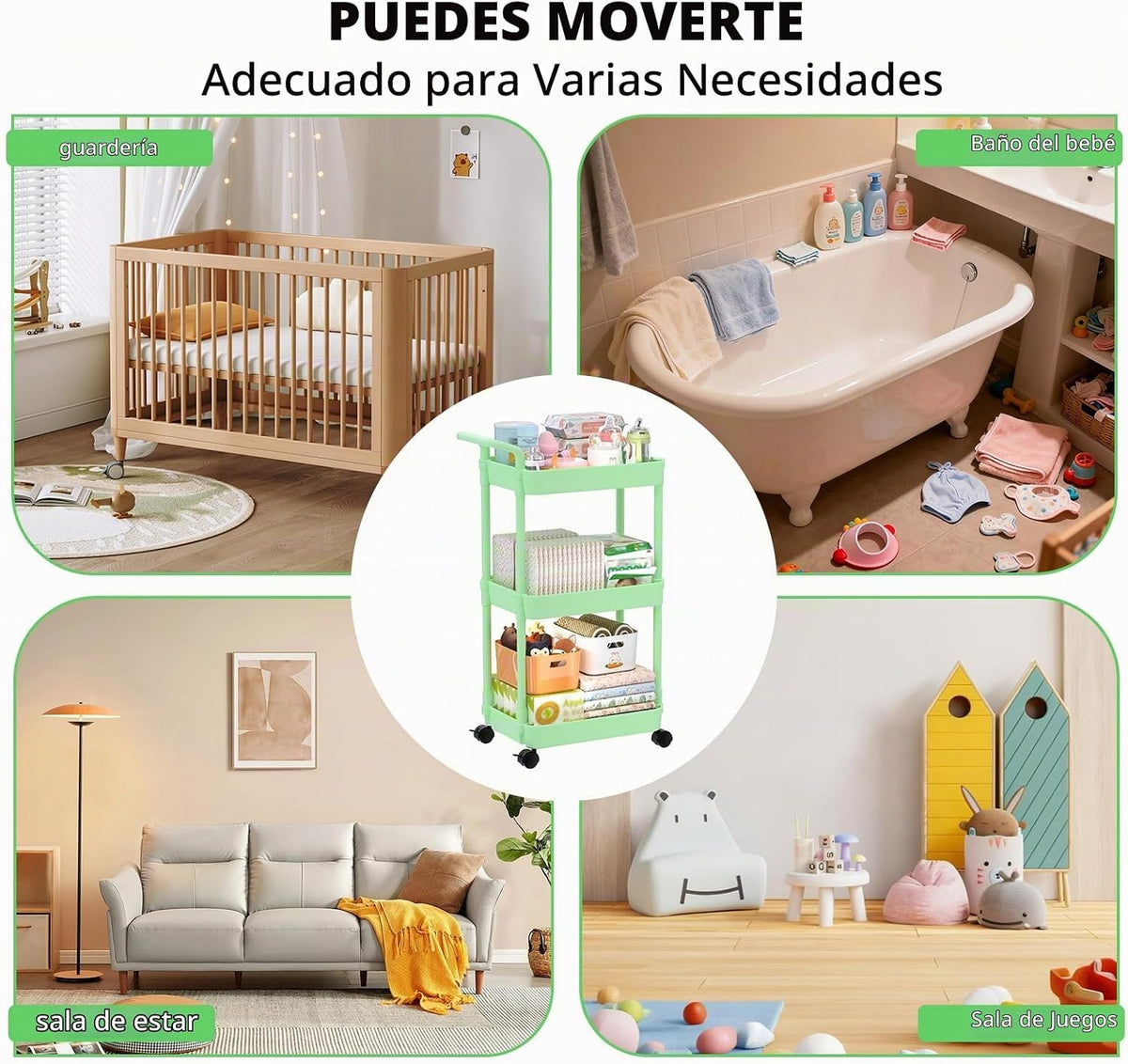 Carrito para pañales Volnamal, carrito con ruedas de 3 niveles para...
