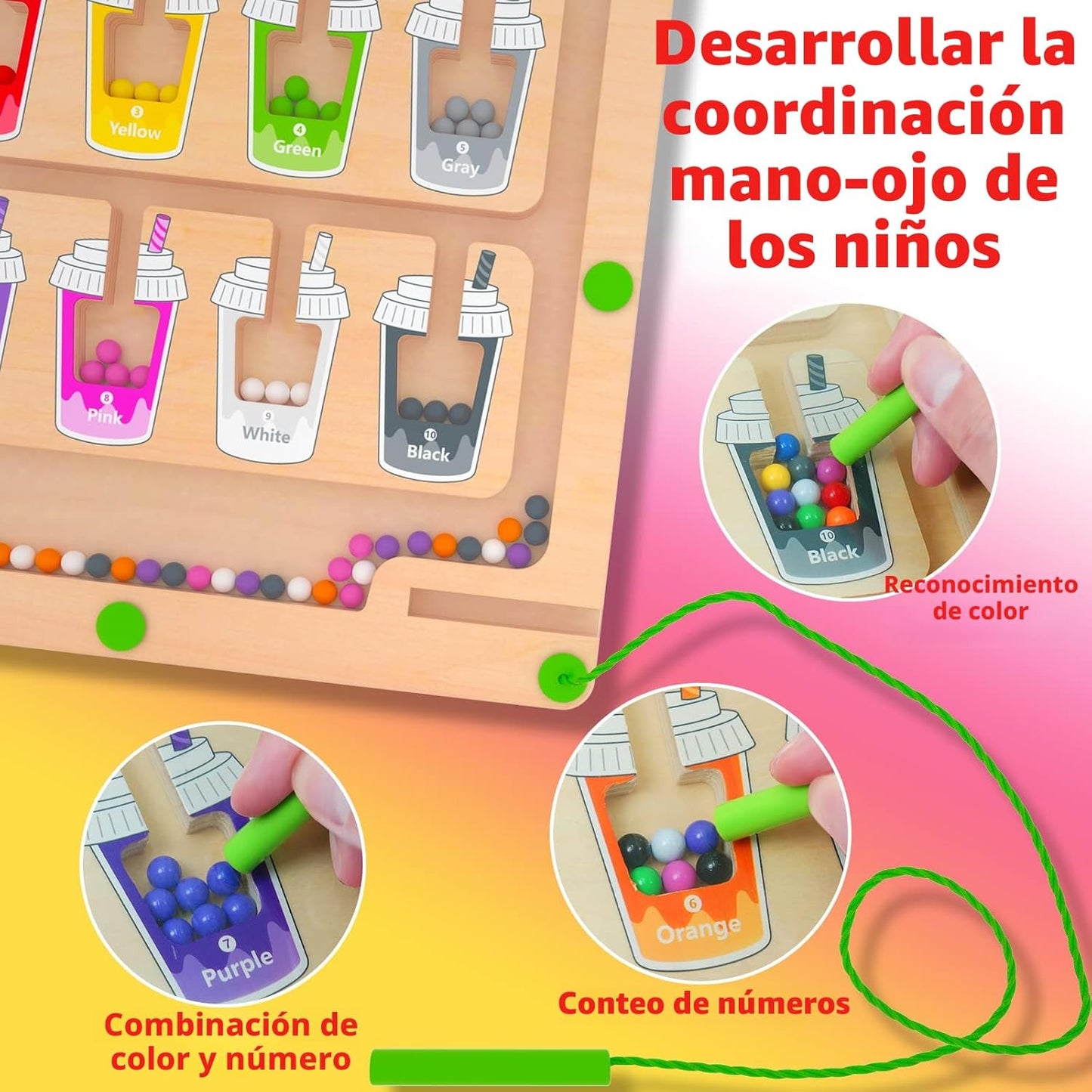 MTYOKILN Laberinto magnético de colores y números, tablero de juego...