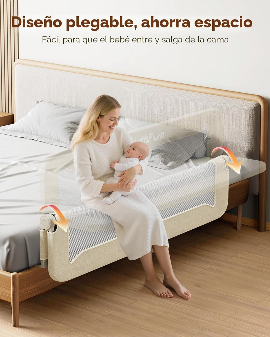 GrowthFun Riel de cama plegable para niños pequeños, marco y conect...