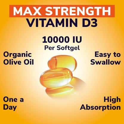 Vitalibre Vitamina D3 de máxima fuerza 10,000 UI (250 mcg), altamen...