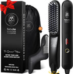Cepillo iónico calentado para alisar el cabello para hombres, 5 ajustes de temperatura, antiquemaduras, moldeador de barba y bolsa de viaje