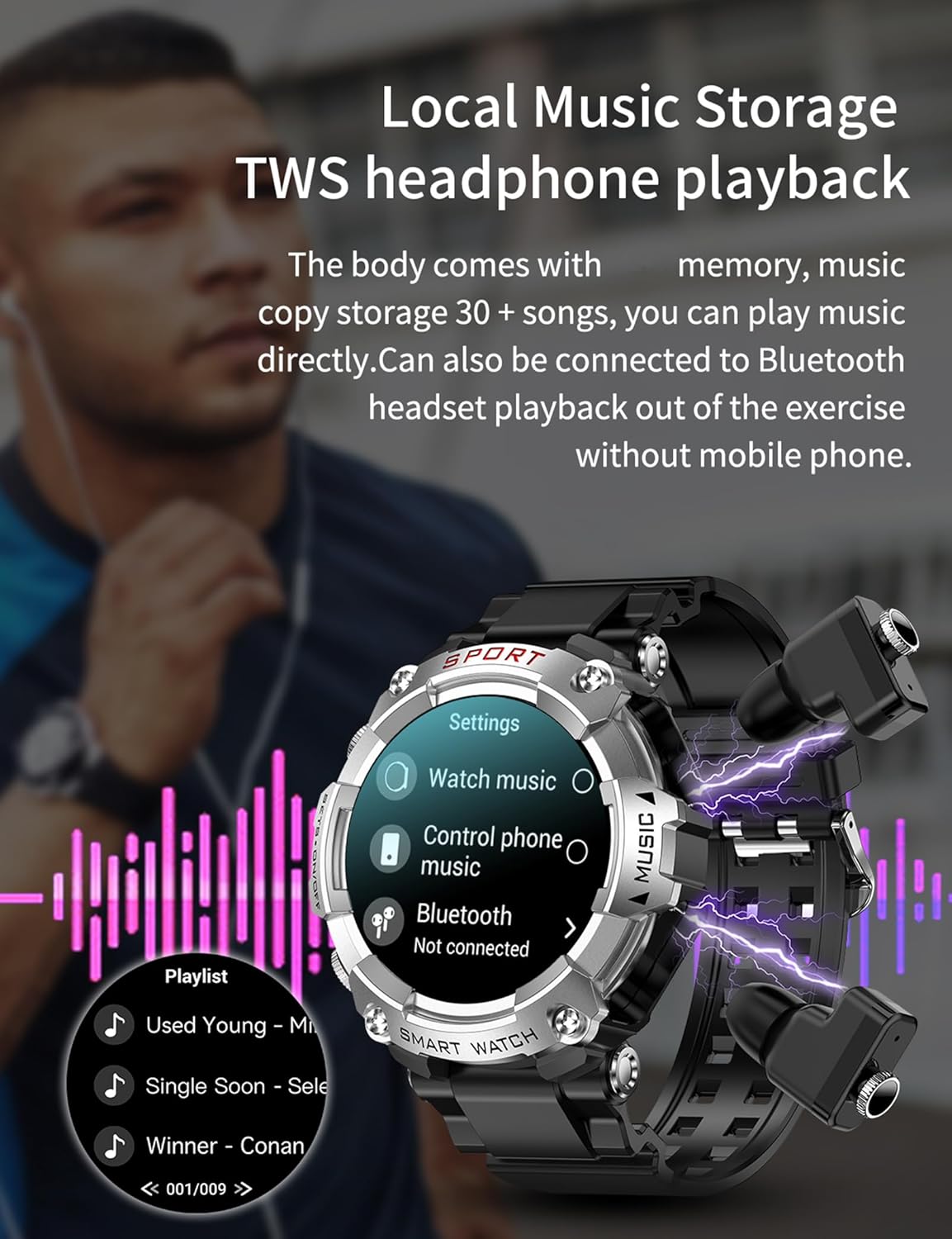 ATEVIX Reloj inteligente militar con auriculares, reloj inteligente...