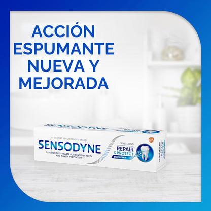 Sensodyne Repair & Protect - Pasta dental blanqueadora para dientes sensibles y prevención de caries, 3.4 onzas (paquete de 4)