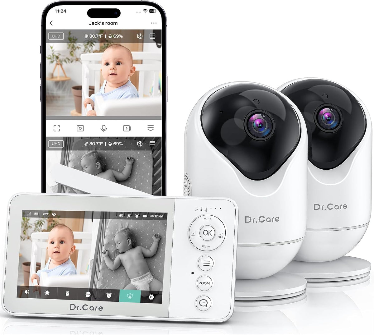 Dr.Care VistaView Lite RB Smart WiFi Monitor de bebé con 2 cámaras,...
