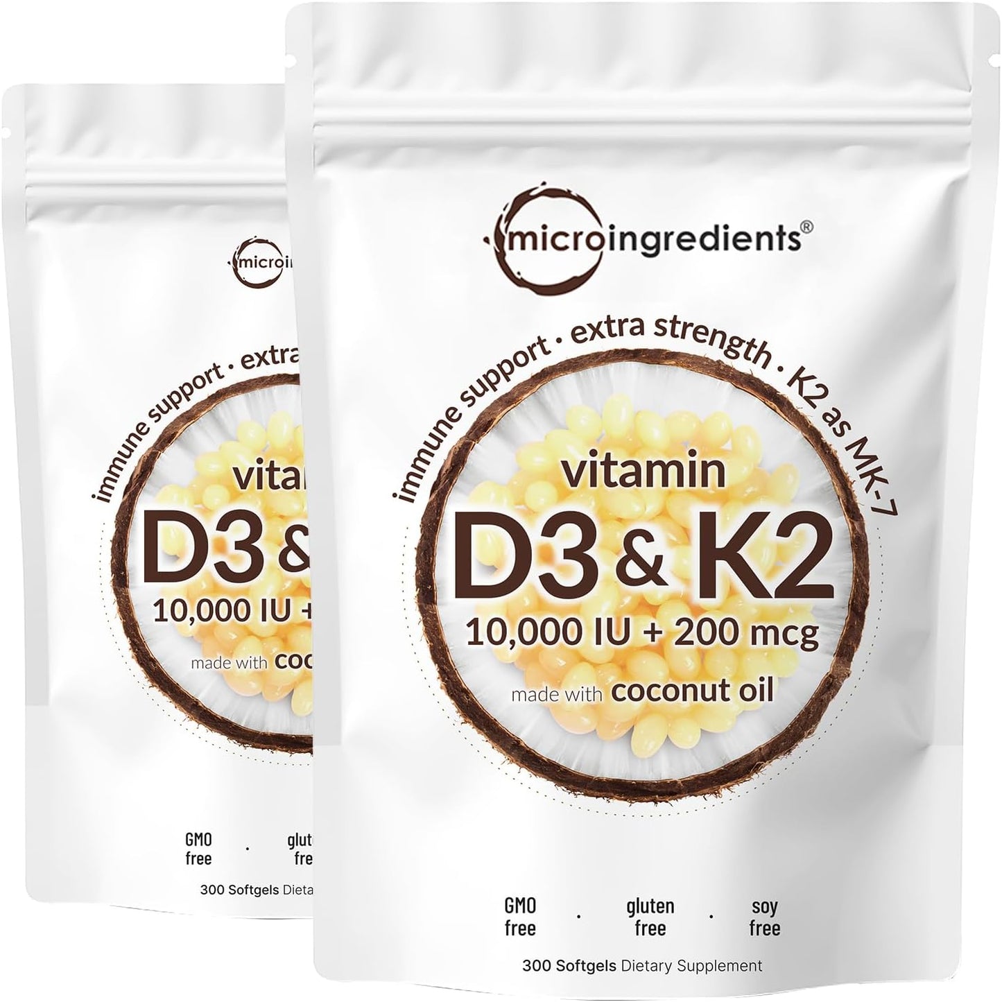 Micro Ingredients Vitamina D3 10,000 UI + K2 MK-7 200 mcg, 600 cáps...