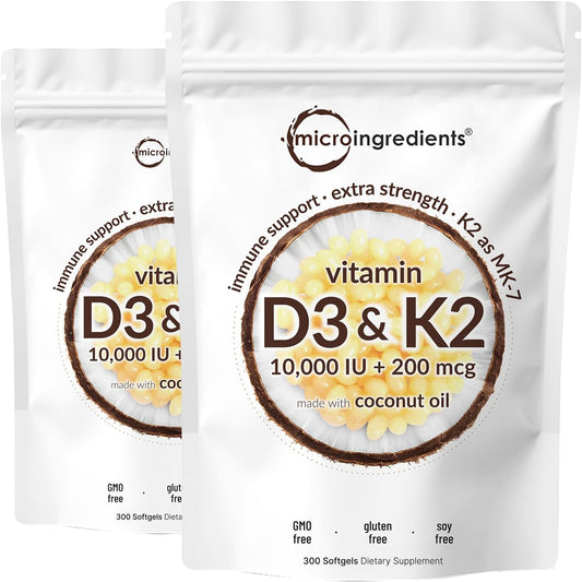 Micro Ingredients Vitamina D3 10,000 UI + K2 MK-7 200 mcg, 600 cáps...