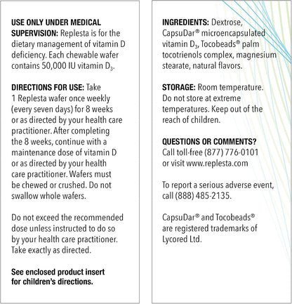 Replesta 50,000 UI de vitamina D3 colecalciferol, para deficiencia...