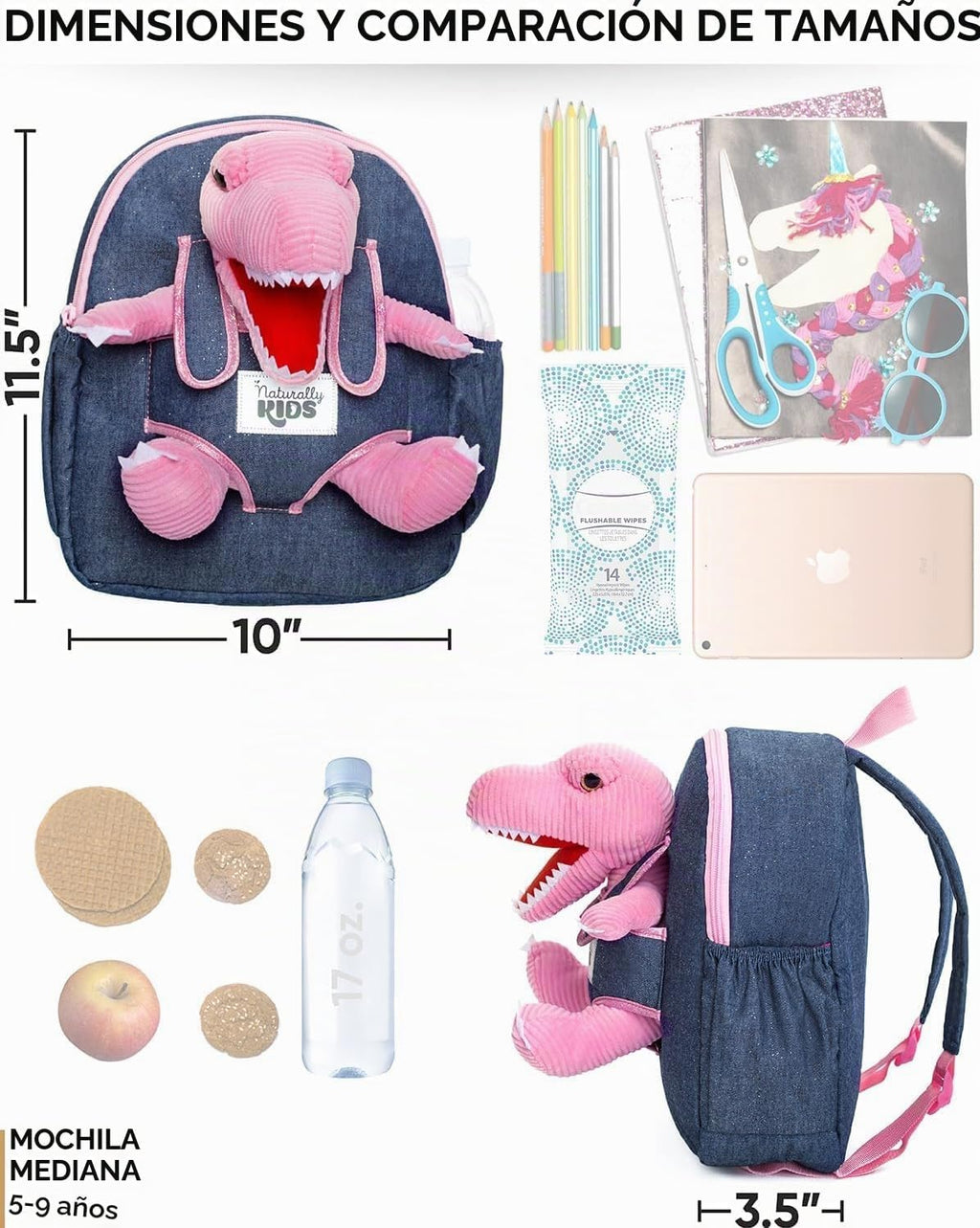 Naturally KIDS Mochila para niños pequeños con juguete de dinosauri...