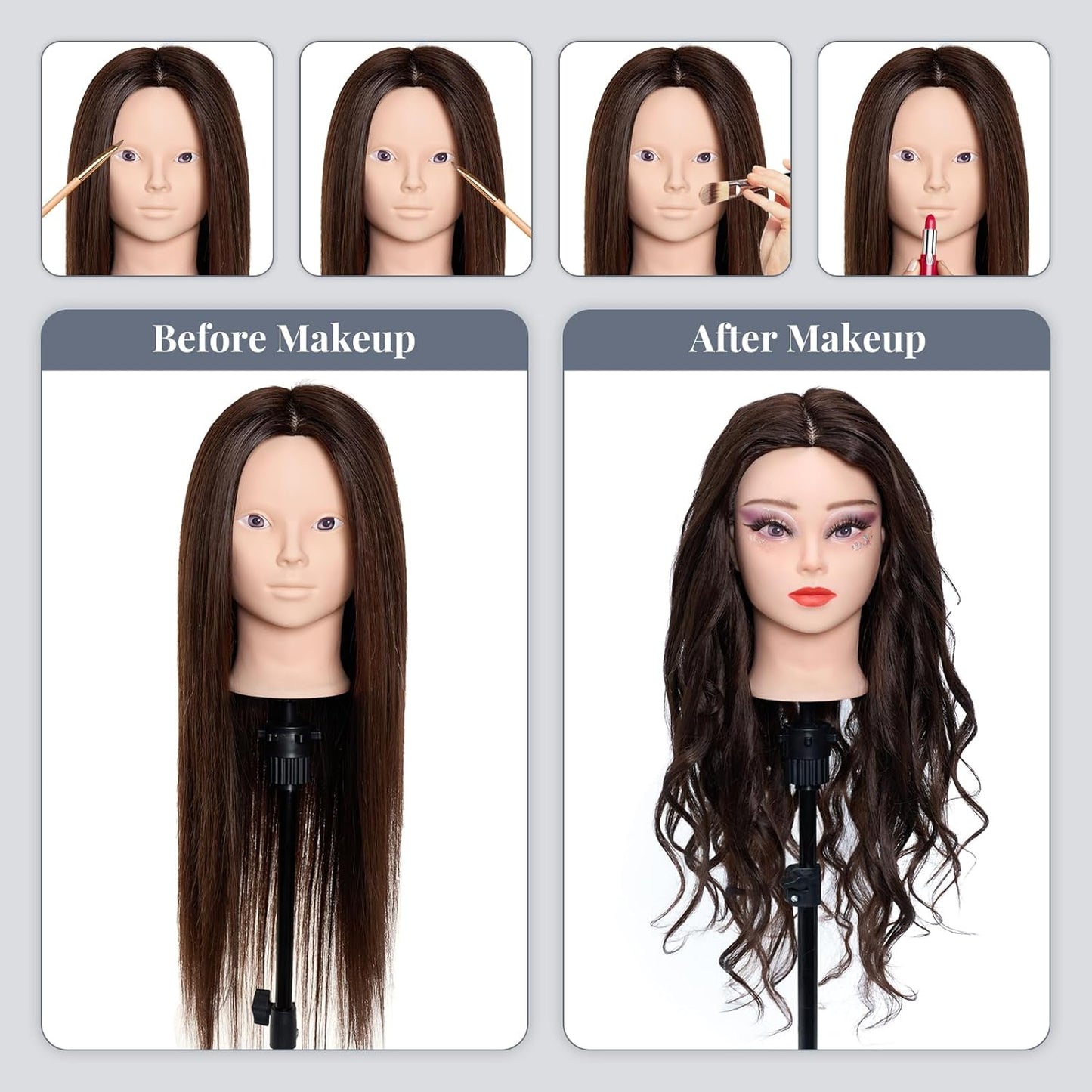 Cabeza de maniquí 80% cabello humano - 71 cm Maniquí de práctica pa...