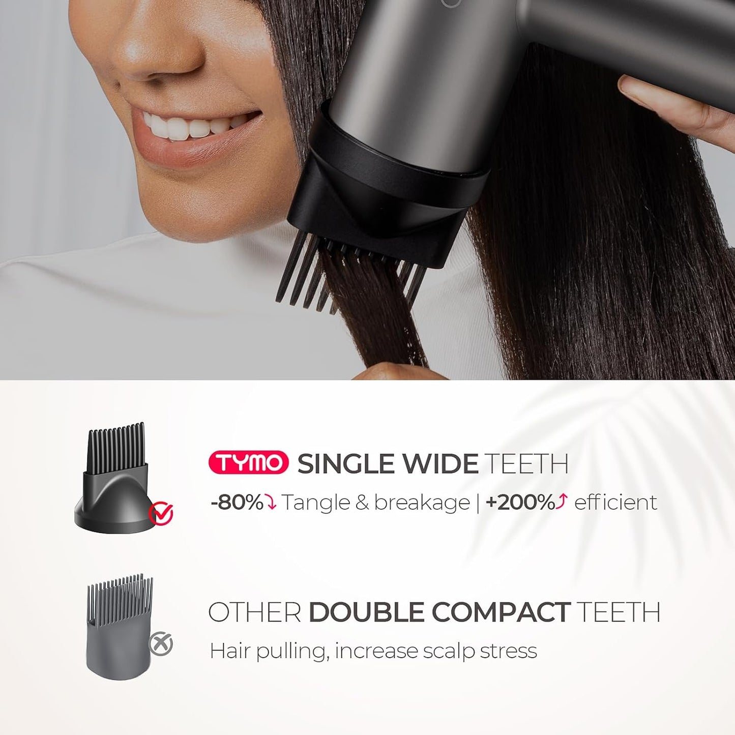 Secador de pelo TYMO con difusor, secador de pelo profesional AIRHYPE Lite de 1500W de alta velocidad con peine para secado rápido, motor sin escobillas de 110,000RPM, 200 millones de secador de pelo