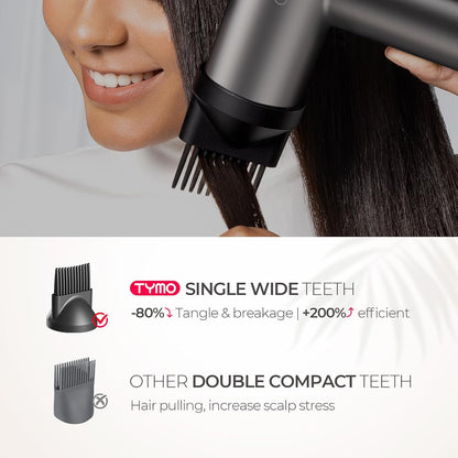 Secador de pelo TYMO con difusor, secador de pelo profesional AIRHYPE Lite de 1500W de alta velocidad con peine para secado rápido, motor sin escobillas de 110,000RPM, 200 millones de secador de pelo