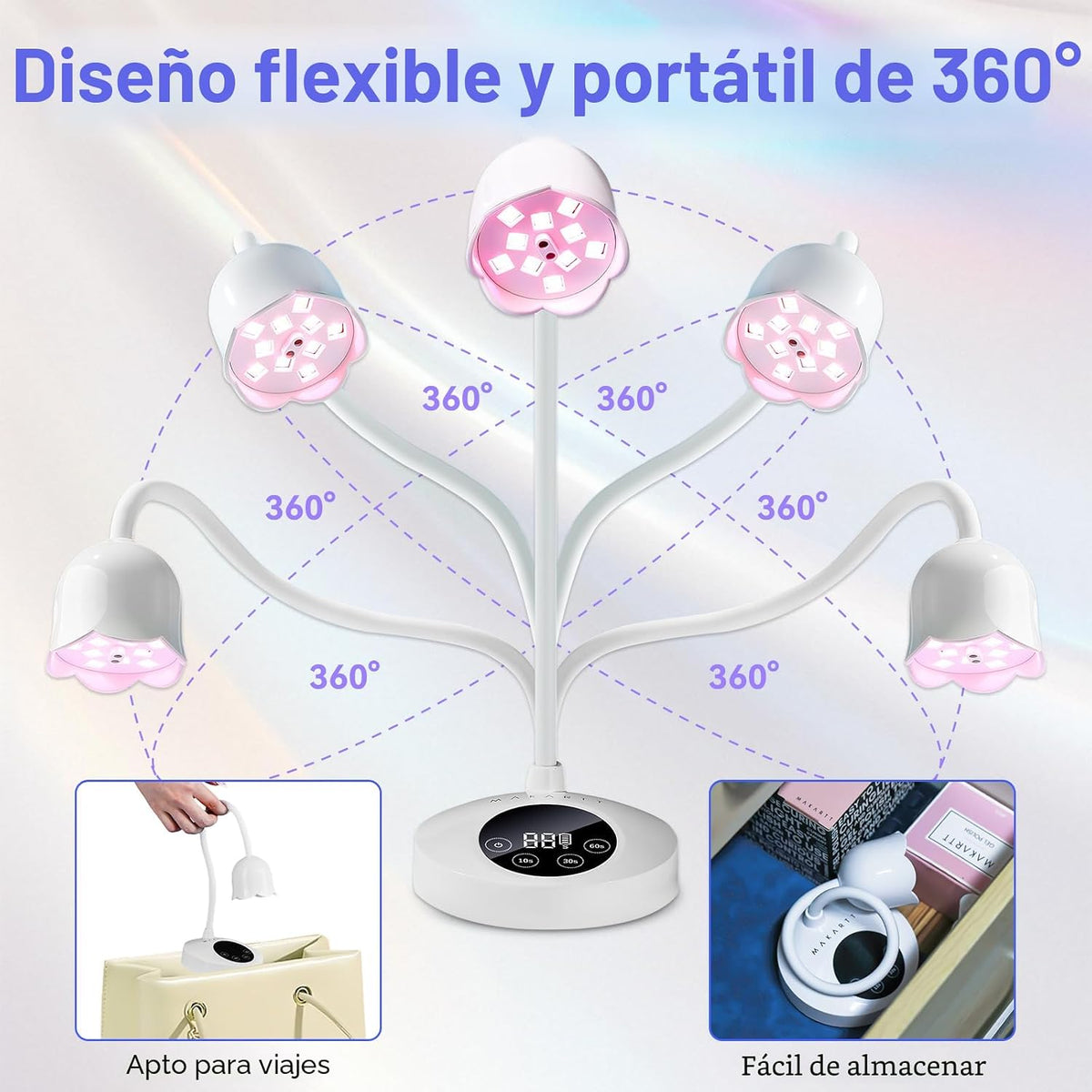 Makartt Lámpara de uñas UV para uñas de gel, cuello de cisne inalám...