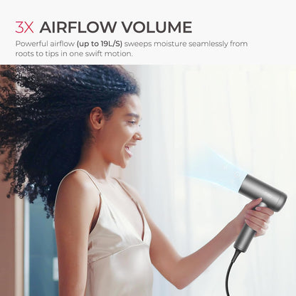 Secador de pelo TYMO con difusor, secador de pelo profesional AIRHYPE Lite de 1500W de alta velocidad con peine para secado rápido, motor sin escobillas de 110,000RPM, 200 millones de secador de pelo