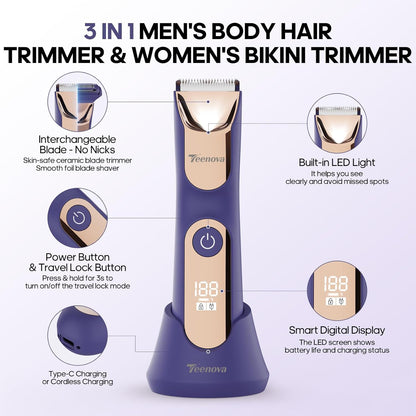 TEENOVA Manscape - Recortadora de vello corporal para hombres, reco...