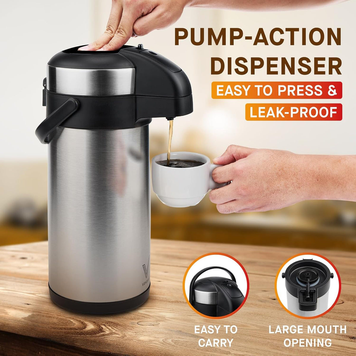 VONDIOR Airpot - Dispensador de café con bomba \u2013 Jarra de café...