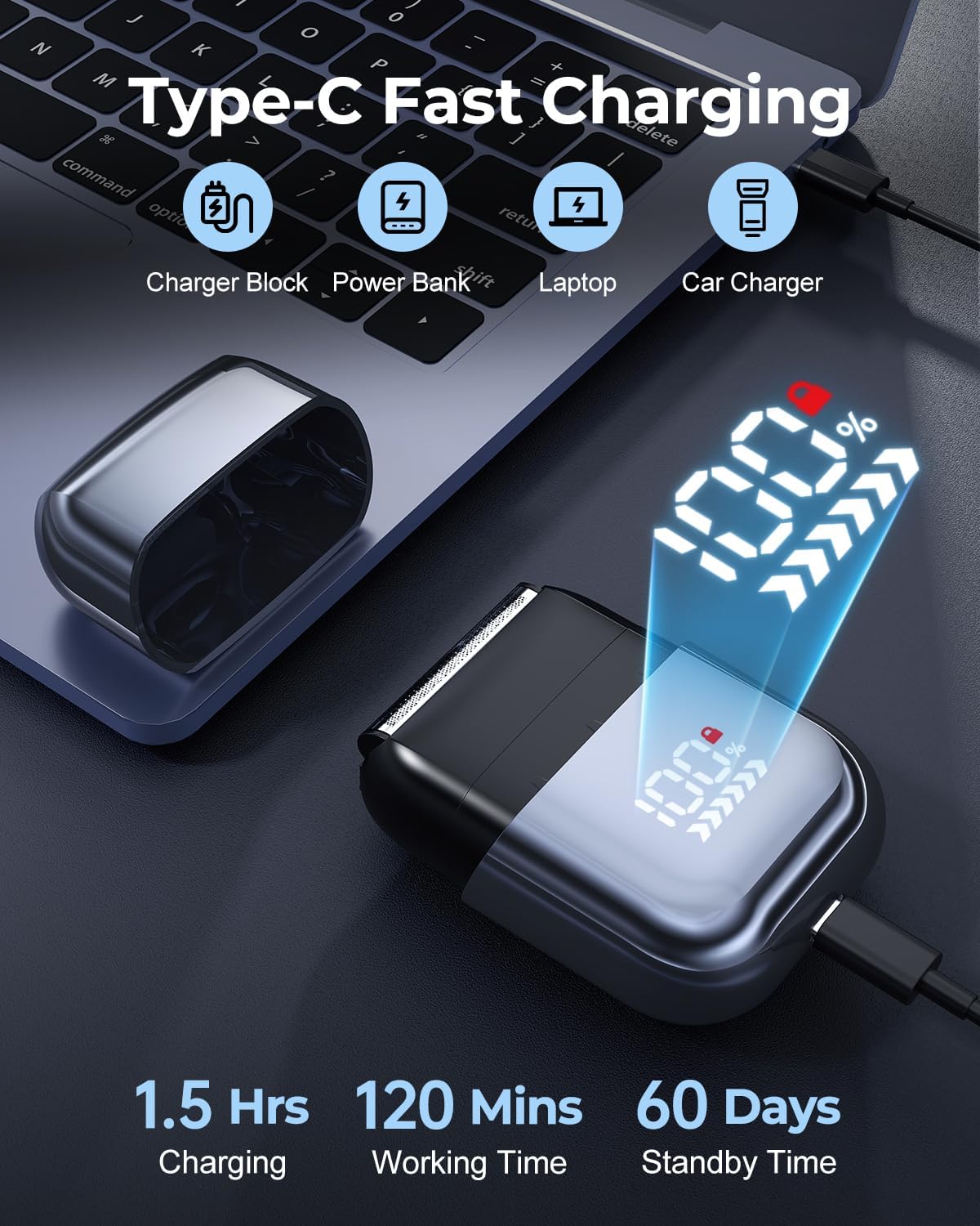 Afeitadoras de papel de aluminio para hombres, mini maquinillas de afeitar eléctricas para afeitado cercano con 3 cabezales de hoja flotantes de alta velocidad, USB C rápida recargable, IPX7, impermeable, húmedo, seco, viajes, pantalla bloqueada/LED