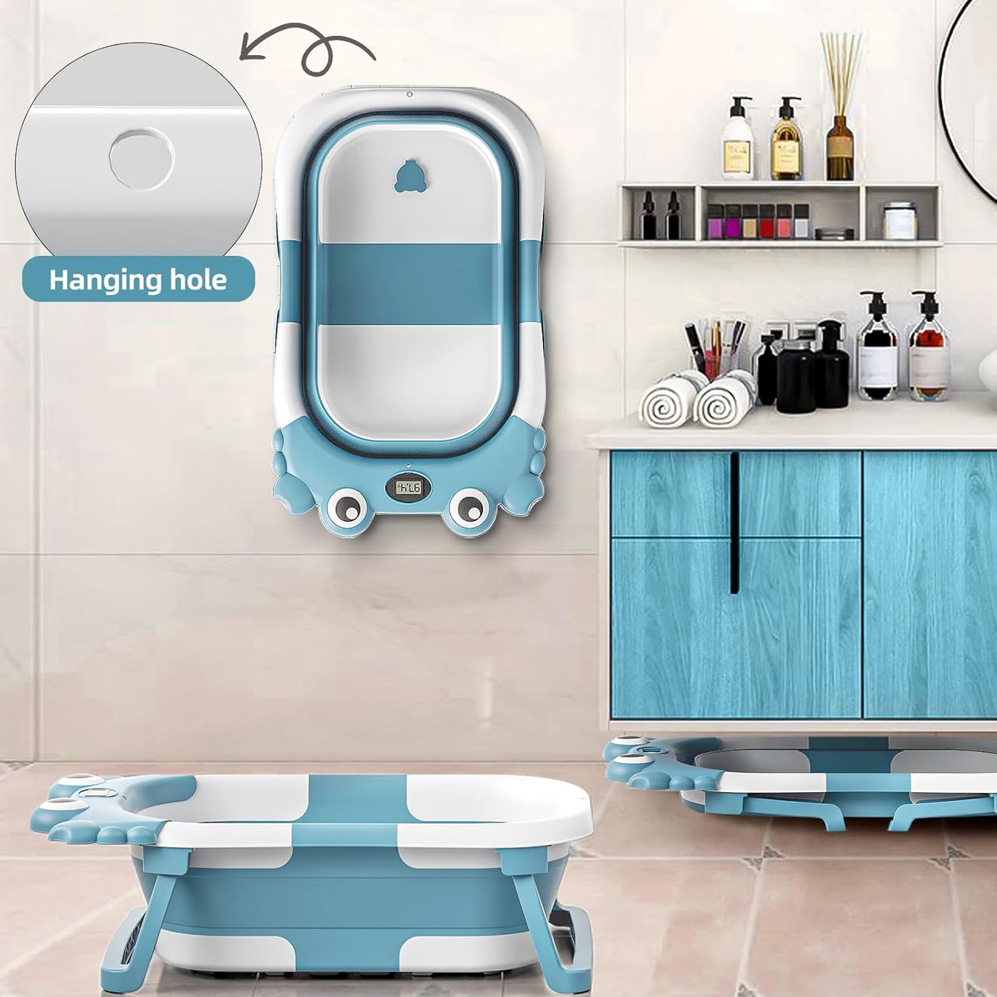 Bañera plegable para recién nacidos a niños pequeños con monitor de...