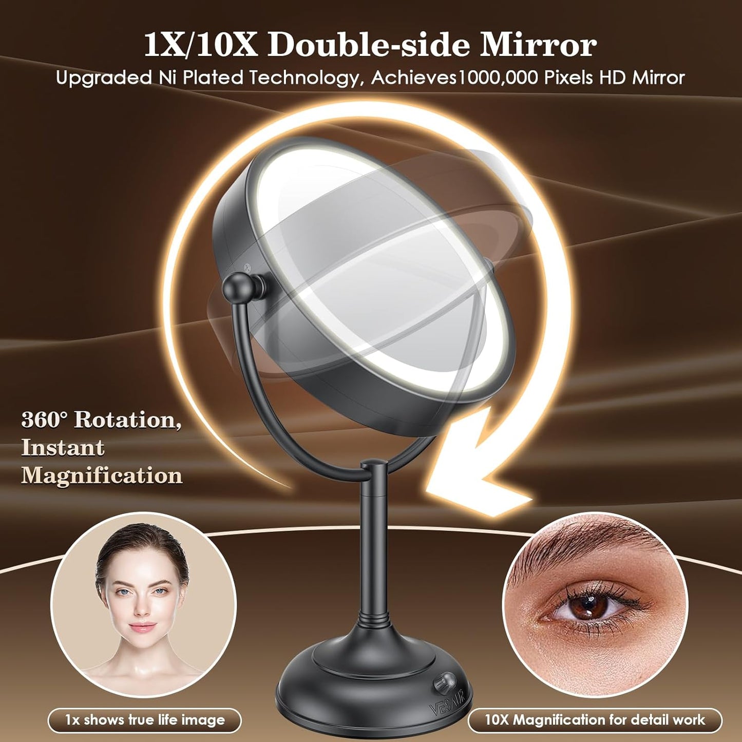 VESAUR Espejo de Maquillaje Profesional Iluminado de 8.5", 1X\/...
