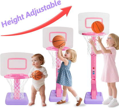 Aro de baloncesto para niñas pequeñas, rosa, ajustable, mini, con b...